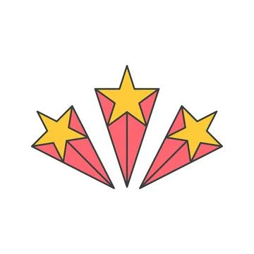 Three yellow five pointed shining stars galaxy glow achievement composition p Stock Illustration