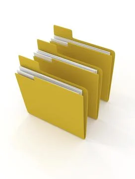 Three yellow folder on a white background, 3d rendering Stock Illustration