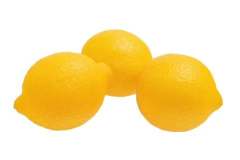 Three yellow lemons on a white background isolate. Stock Photos
