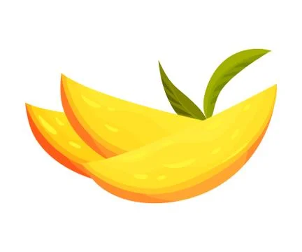 Three yellow mango slices. Vector illustration on white background. 스톡 일러스트