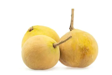 Three yellow pears with stems on white background Stock Photos