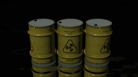 Three yellow radioactive waste containers in 4k video. Stock Footage 154268958