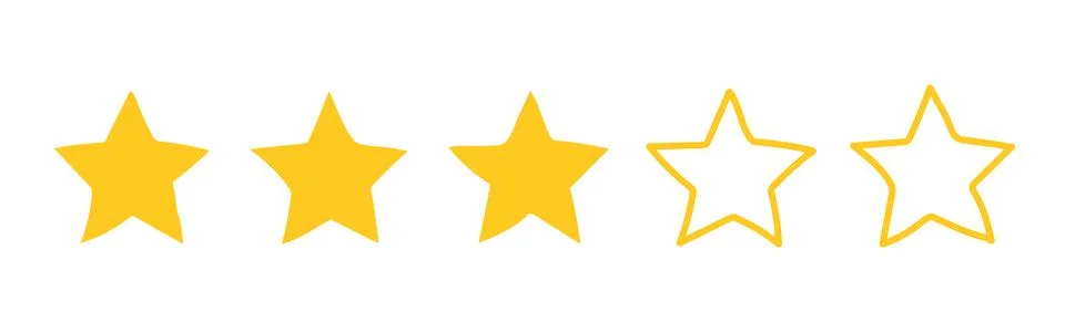 Three yellow Star hand drawn rating. Flat illustrations feedback in minimal.. Stock Illustration