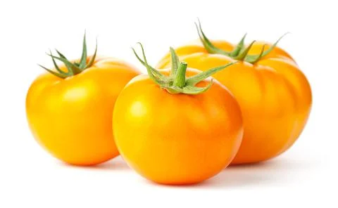 Three Yellow Tomatoes Isolated On White Background Stock Photos