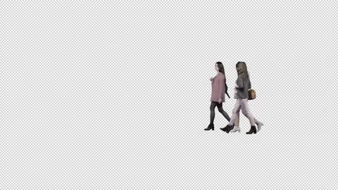 Three young and elegant women walk together and talk. Chromakey background Stock Footage 169044860
