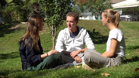 Three Young Beautiful Guys Enjoying Spring Stock Footage 95901892