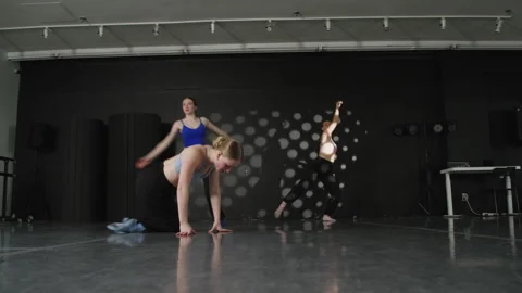 Three young girls Dance studio contemporary girls routine Stock Footage 305105246
