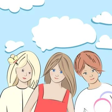 Three young girls Stock Illustration