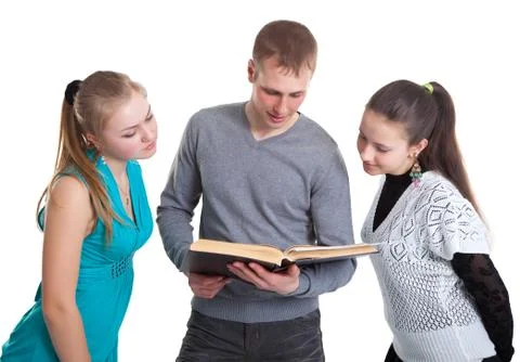 Three young men are preparing for the exam at school Stock Photos