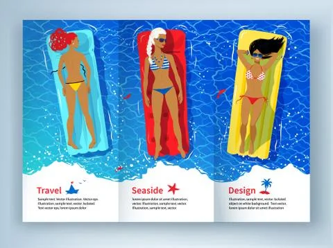 Three young women floating on pool rafts Stock Illustration