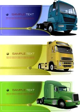 Three zipper banners with trucks. Vector illustration Stock Illustration
