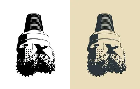 Threecone oil drilling bit illustrations Illustrazione stock