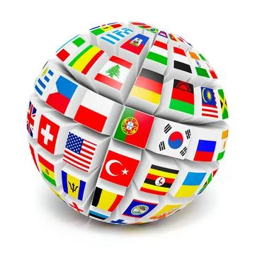 ThreeD globe sphere with flags of the world on white 스톡 일러스트