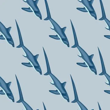 Thresher shark seamless pattern in scandinavian style. Marine animals backgro Stock Illustration
