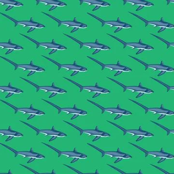 Thresher shark seamless pattern in scandinavian style. Marine animals backgro Illustrazione stock