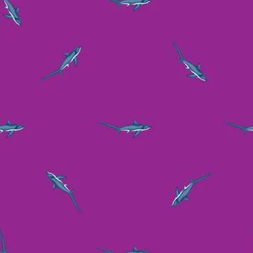 Thresher shark seamless pattern in scandinavian style. Marine animals backgro Stock Illustration
