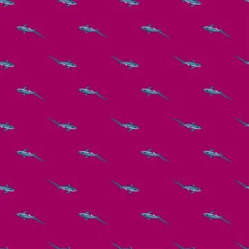 Thresher shark seamless pattern in scandinavian style. Marine animals backgro Illustrazione stock