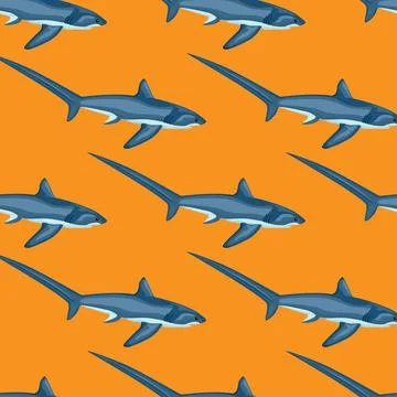 Thresher shark seamless pattern in scandinavian style. Marine animals backgro Stock Illustration