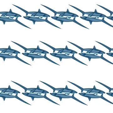 Thresher shark seamless pattern in scandinavian style. Marine animals backgro 스톡 일러스트