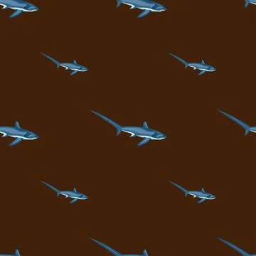 Thresher shark seamless pattern in scandinavian style. Marine animals backgro 스톡 일러스트