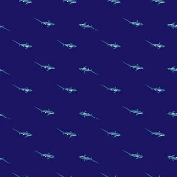 Thresher shark seamless pattern in scandinavian style. Marine animals backgro Illustrazione stock