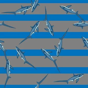 Thresher shark seamless pattern in scandinavian style. Marine animals backgro Illustrazione stock