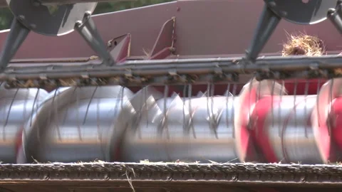 The threshing drum of the combine harvester close-up. Stock Footage 328455773