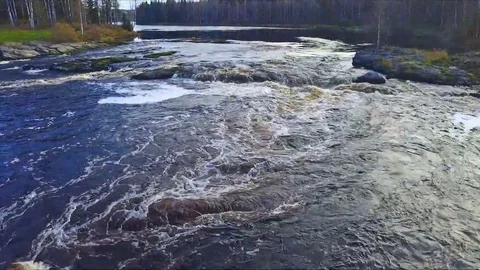 The threshold of a small river. Aerial view Vídeos de archivo 73237713