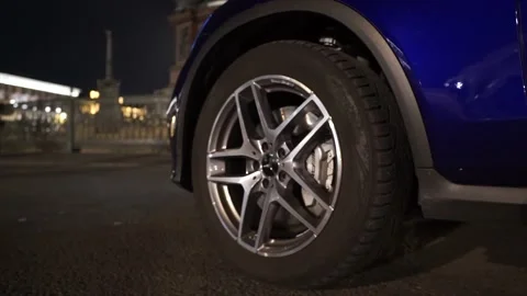 The thresholds of the Mercedes car under the cover of the night sky. Stock Footage 150106830