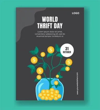 Thrift Day Vertical Poster Flat Cartoon Hand Drawn Templates Background Ill.. Stock Illustration