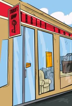Thrift shop from the outside Stock Illustration