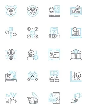 Thrifty mindset linear icons set. Frugal, Economical, Budget-conscious Stock Illustration