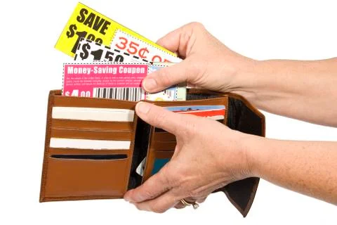 Thrifty Shopper Using Coupons Stock Photos
