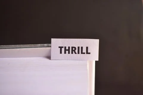 Thrill Paper Tab Between Book Pages for Adventure, Courage and Exciting Exp.. Fotos Stock