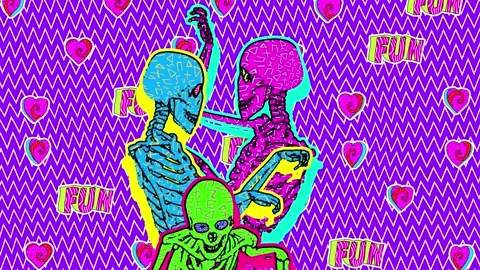 Thriller dancing skeletons in comic style, fluorescent textures and patterns. Stockbeeldmateriaal 136513122