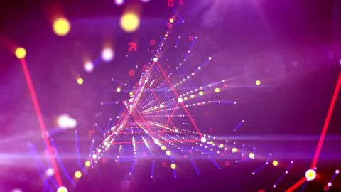 A thrilling 3d illustration of a zigzag triangular neon portal with smudged r Stock Illustration