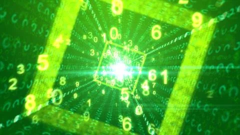 A thrilling 3d rendering of soaring yellow numbers moving through a square tu Stock Illustration