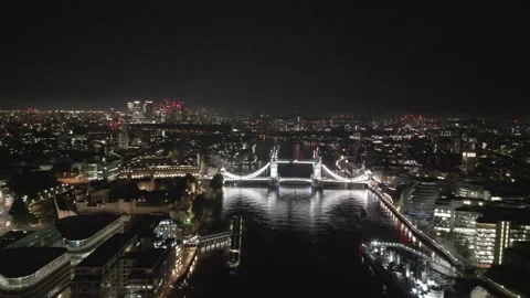 Thrilling night over The River Thames Tower Bridge Stock Footage 280788127