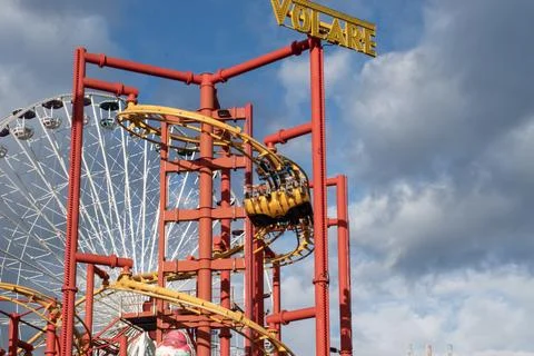 Thrills and twists exploring the roller coaster delights of prater Stock Photos
