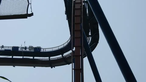 Thrills of Steep Descent on Roller Coaster Ride at Amusement Park Stock Footage 301714417