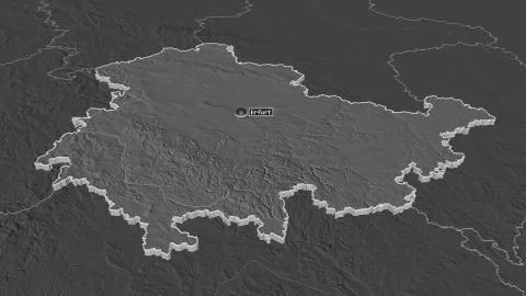 Thringen, Germany. Bilevel elevation map with surface waters Illustrazione stock