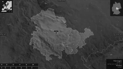 Thringen, Germany. Grayscaled map with lakes and rivers Illustrazione stock