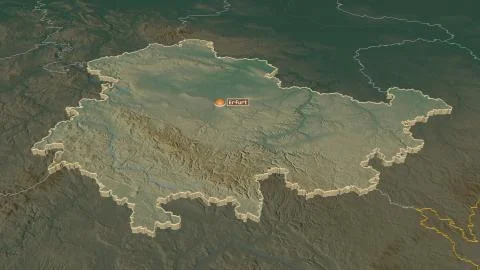 Thringen, Germany. Topographic relief map with surface waters 스톡 일러스트