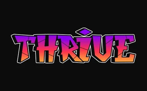 Thrive word trippy psychedelic graffiti style letters. Vector hand drawn dood Stock Illustration