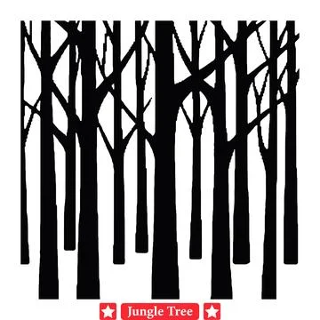 Thriving Jungle Ecosystem  Handcrafted Tree Silhouette Graphics Stock Illustration