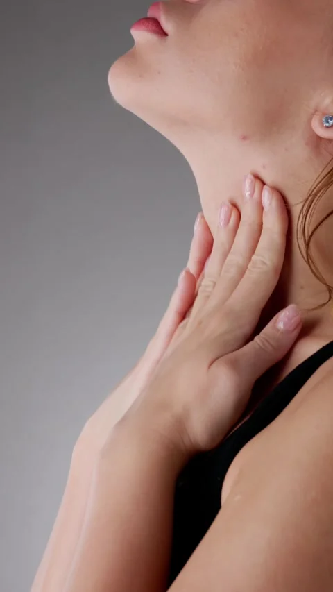 Throat Hurts Problems. Neck Pain Stock Footage 252859222