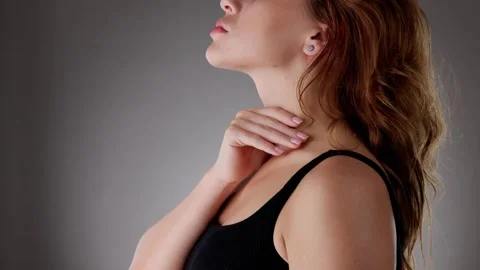 Throat Hurts Problems. Neck Pain Stock Footage 253535314