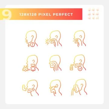 Throat problem diagnostics pixel perfect gradient linear vector icons set 스톡 일러스트