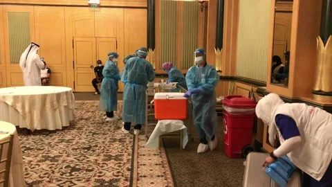 Throat sample for corona virus test by medicine nurse indoors. Stock Footage 143962944