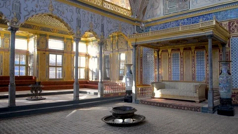 Throne Room Inside Harem Section Of Topkapi Palace, Istanbul, Turkey Stock Footage 95270004